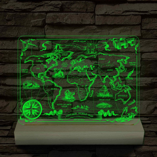 Régi stílusú térkép csak 24 cm fa talppal 7 színű 3D led lámpa