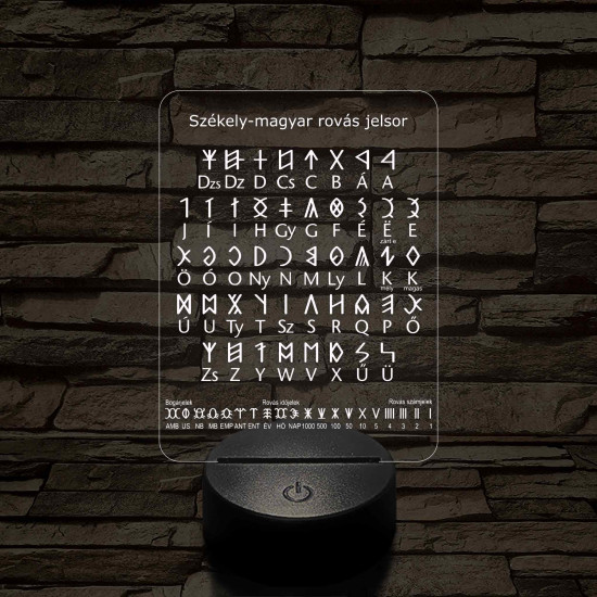 Rovásírás táblázat 7 színű 3D led lámpa