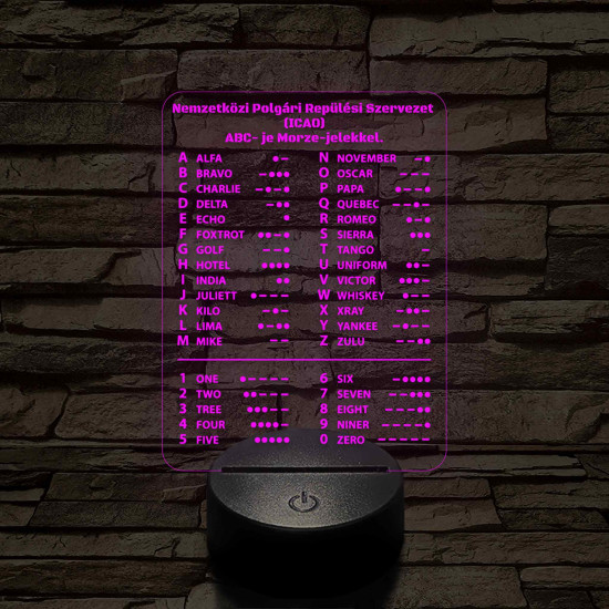 ICAO ABC és Morze-jeles 7 színű 3D LED Lámpa – Pilóták és Rádióamatőrök Ajándéka