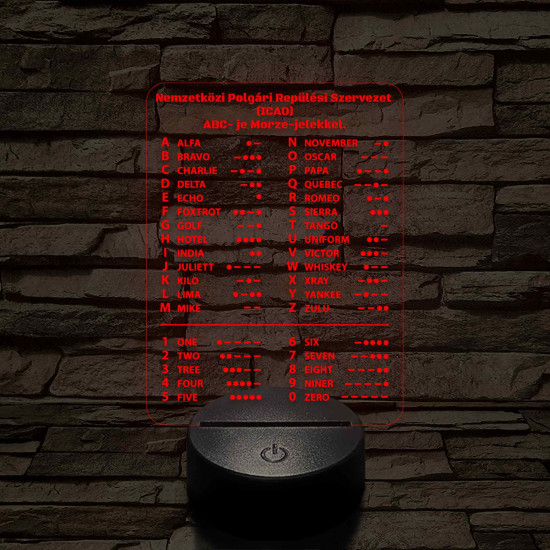 ICAO ABC és Morze-jeles 7 színű 3D LED Lámpa – Pilóták és Rádióamatőrök Ajándéka