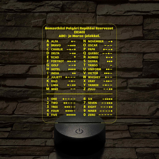 ICAO ABC és Morze-jeles 7 színű 3D LED Lámpa – Pilóták és Rádióamatőrök Ajándéka