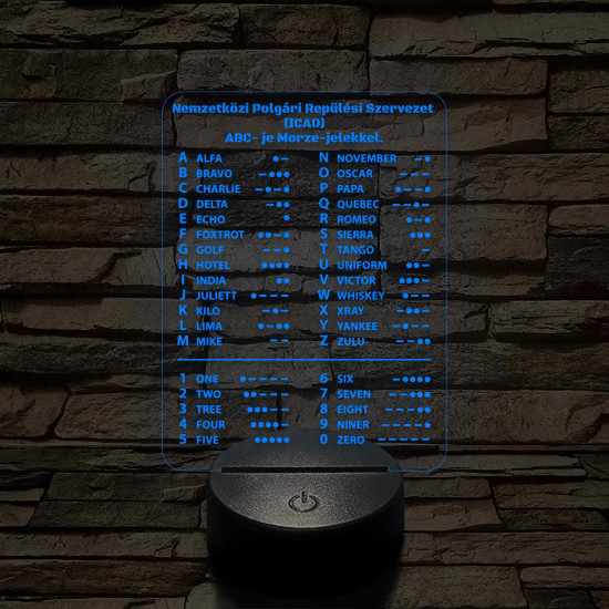 ICAO ABC és Morze-jeles 7 színű 3D LED Lámpa – Pilóták és Rádióamatőrök Ajándéka