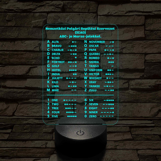 ICAO ABC és Morze-jeles 7 színű 3D LED Lámpa – Pilóták és Rádióamatőrök Ajándéka