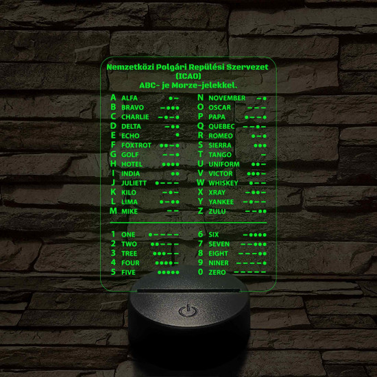 ICAO ABC és Morze-jeles 7 színű 3D LED Lámpa – Pilóták és Rádióamatőrök Ajándéka