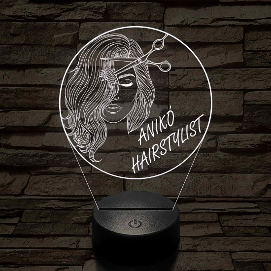 Fodrász sziluett ollóval – 7 színű, színváltós 3D LED lámpa