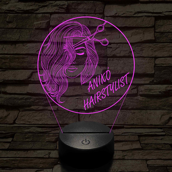 Fodrász sziluett ollóval – 7 színű, színváltós 3D LED lámpa