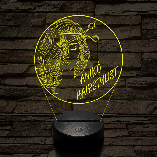 Fodrász sziluett ollóval – 7 színű, színváltós 3D LED lámpa