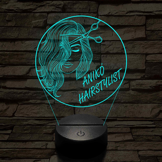 Fodrász sziluett ollóval – 7 színű, színváltós 3D LED lámpa