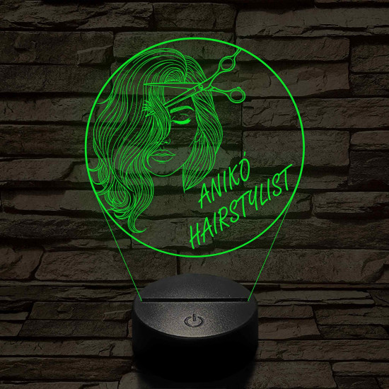 Fodrász sziluett ollóval – 7 színű, színváltós 3D LED lámpa