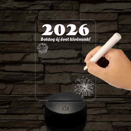 Írható rajzolható Boldog Újévet tábla - 7 színű 3D led lámpa 