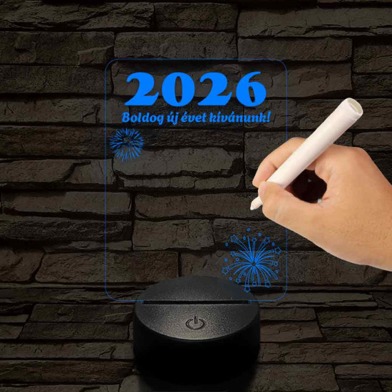 Írható rajzolható Boldog Újévet tábla - 7 színű 3D led lámpa 