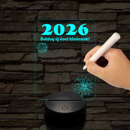 Írható rajzolható Boldog Újévet tábla - 7 színű 3D led lámpa 
