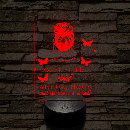 Az élet túl rövid... – 7 színű, színváltós fodrász 3D LED lámpa