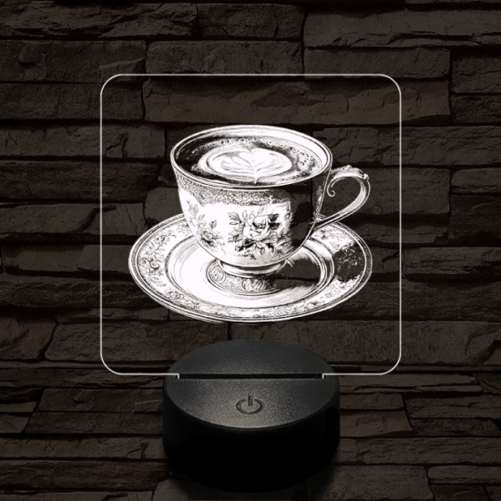 Kávé esztétika 7 színű, színváltós valósághűen gravírozott 3D led lámpa