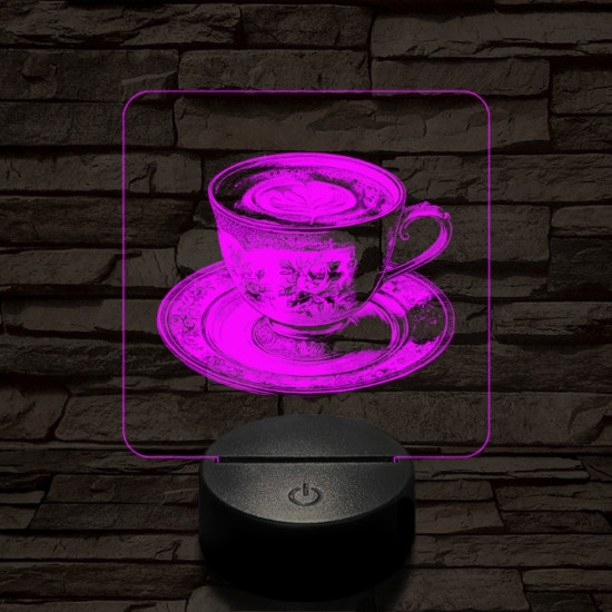 Kávé esztétika 7 színű, színváltós valósághűen gravírozott 3D led lámpa