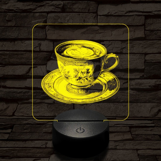 Kávé esztétika 7 színű, színváltós valósághűen gravírozott 3D led lámpa