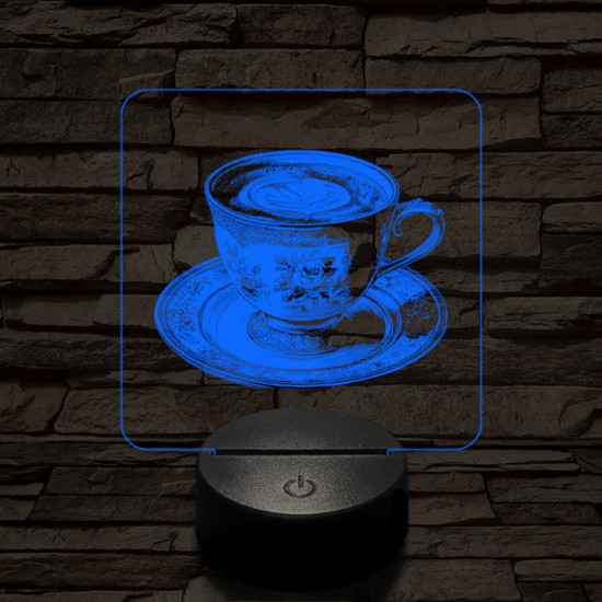 Kávé esztétika 7 színű, színváltós valósághűen gravírozott 3D led lámpa
