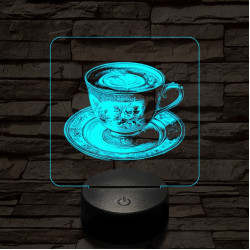 Kávé esztétika 7 színű, színváltós valósághűen gravírozott 3D led lámpa