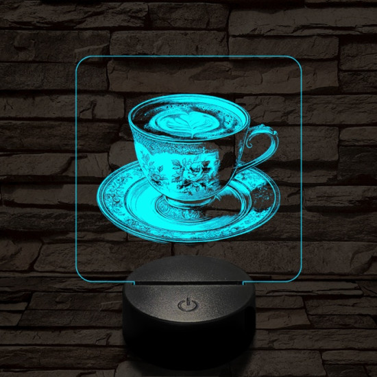 Kávé esztétika 7 színű, színváltós valósághűen gravírozott 3D led lámpa