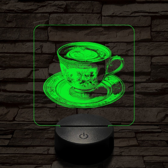 Kávé esztétika 7 színű, színváltós valósághűen gravírozott 3D led lámpa