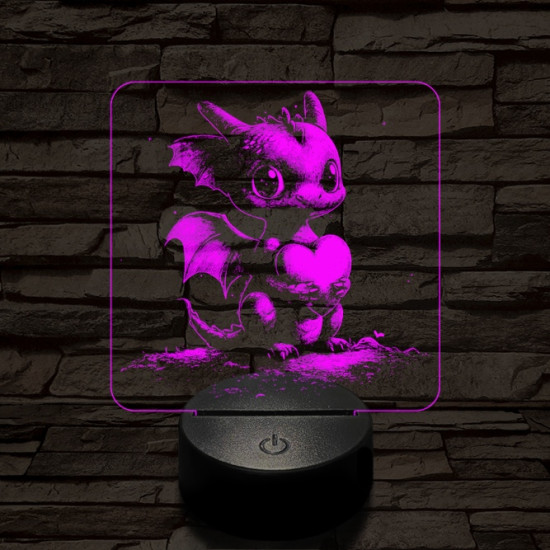 Szerelmetes kissárkány 7 színű valósághű 3D led lámpa