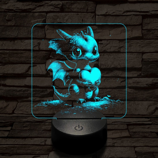 Szerelmetes kissárkány 7 színű valósághű 3D led lámpa