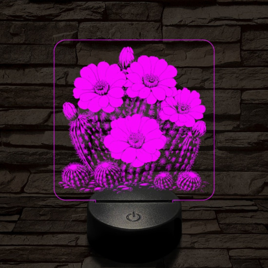 Virágzó kaktusz 7 színű valósághű 3D led lámpa