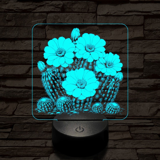 Virágzó kaktusz 7 színű valósághű 3D led lámpa