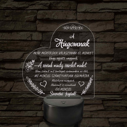 Húgomnak – szívalakú, idézetes, 7 színű színváltós 3D LED lámpa