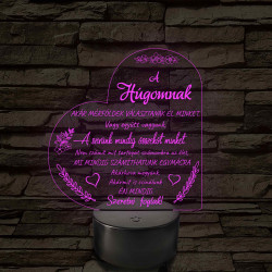 Húgomnak – szívalakú, idézetes, 7 színű színváltós 3D LED lámpa