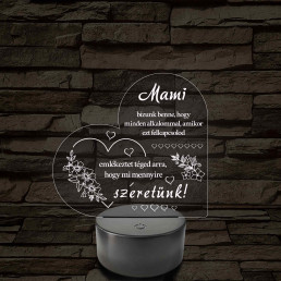 Mami – Szívalakú, színváltós 7 színű LED lámpa szeretetteljes üzenettel