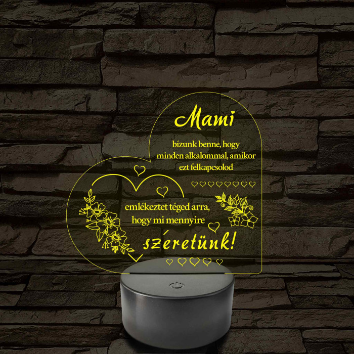Mami – Szívalakú, színváltós 7 színű LED lámpa szeretetteljes üzenettel