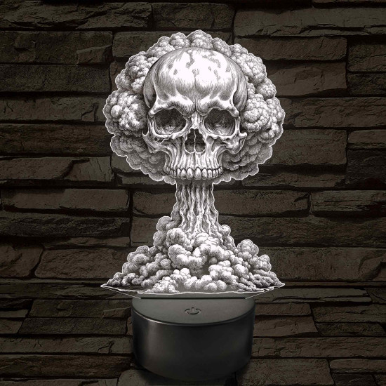 Atomfelhő koponyával – 7 színű, színváltós 3D LED lámpa