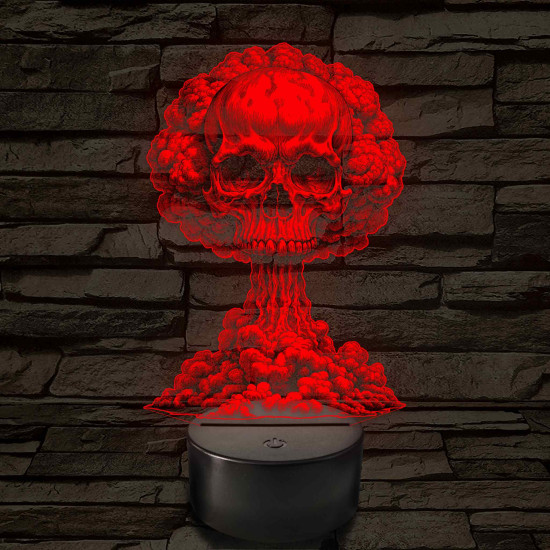 Atomfelhő koponyával – 7 színű, színváltós 3D LED lámpa