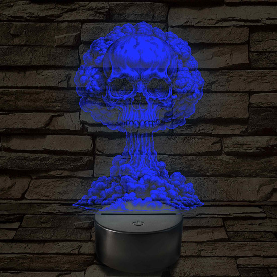 Atomfelhő koponyával – 7 színű, színváltós 3D LED lámpa