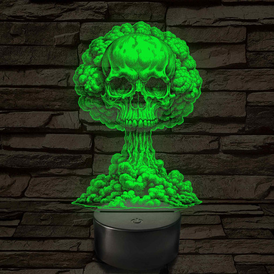 Atomfelhő koponyával – 7 színű, színváltós 3D LED lámpa