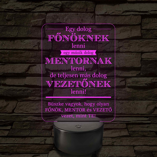 Főnök – Mentor – Vezető – 7 színű, színváltós 3D LED lámpa (egyes számú megfogalmazással!)