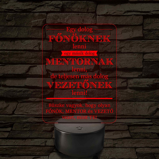 Főnök – Mentor – Vezető – 7 színű, színváltós 3D LED lámpa (egyes számú megfogalmazással!)