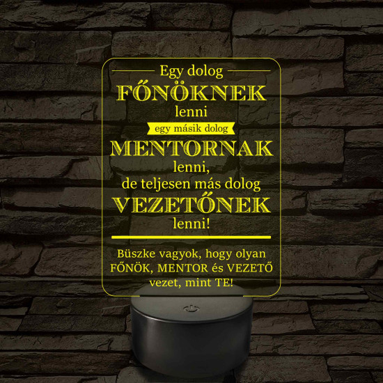 Főnök – Mentor – Vezető – 7 színű, színváltós 3D LED lámpa (egyes számú megfogalmazással!)