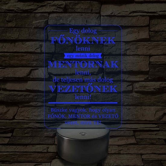Főnök – Mentor – Vezető – 7 színű, színváltós 3D LED lámpa (egyes számú megfogalmazással!)