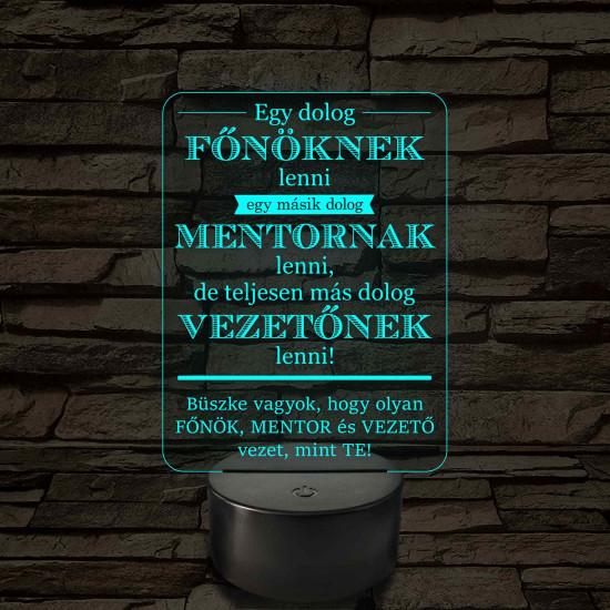 Főnök – Mentor – Vezető – 7 színű, színváltós 3D LED lámpa (egyes számú megfogalmazással!)