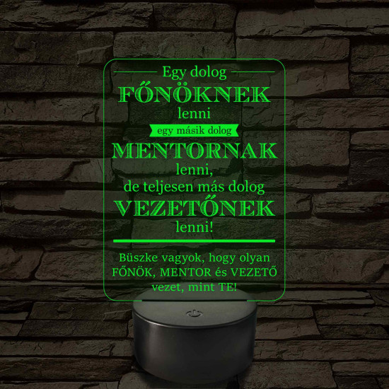 Főnök – Mentor – Vezető – 7 színű, színváltós 3D LED lámpa (egyes számú megfogalmazással!)