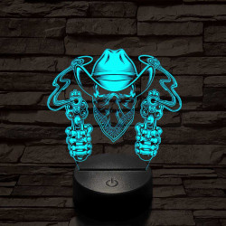 A halott cowboy és a két füstölgő pisztolycső 7 színű  3D led lámpa
