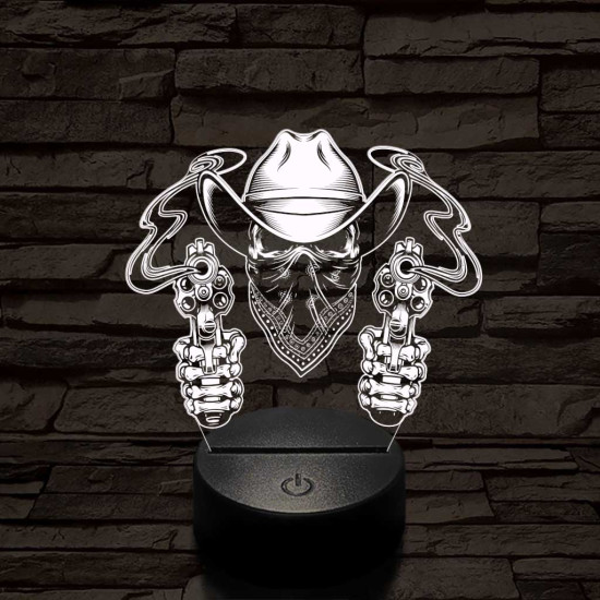 A halott cowboy és a két füstölgő pisztolycső 7 színű  3D led lámpa