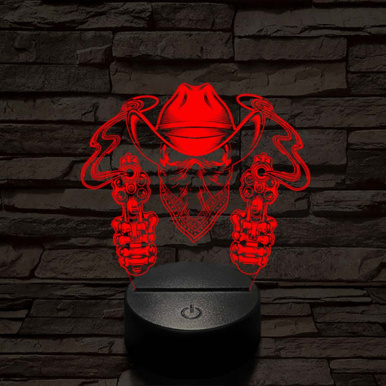 A halott cowboy és a két füstölgő pisztolycső 7 színű  3D led lámpa