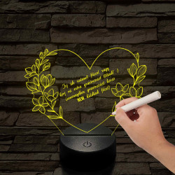 Írható szív virágokkal 7 színű 3D led lámpa (Kérhetsz rá tőlünk extra gravírozást, amennyiben nem kérsz akkor küldünk külön filctollat hozzá)