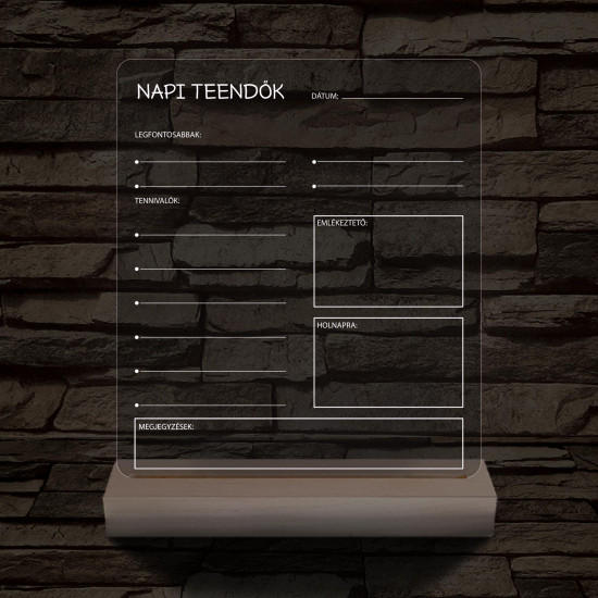 Napi teendők írható 3D led lámpa fatalppal 7 színű 