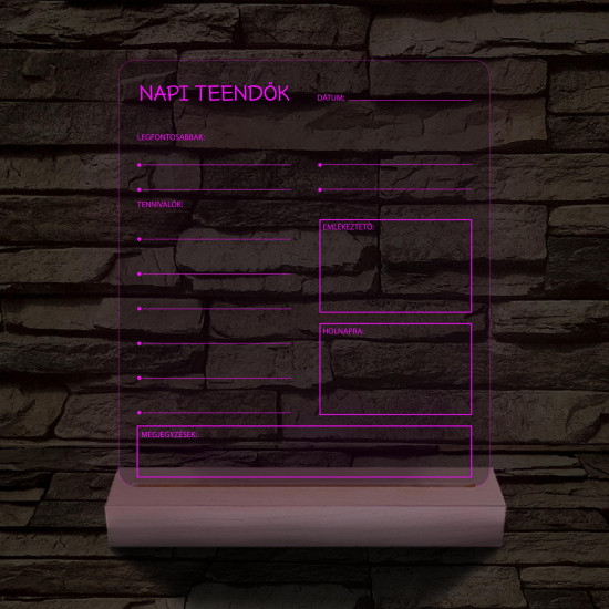 Napi teendők írható 3D led lámpa fatalppal 7 színű 