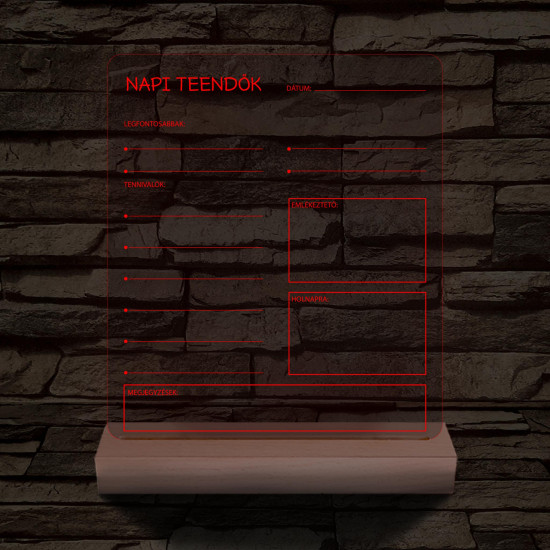 Napi teendők írható 3D led lámpa fatalppal 7 színű 