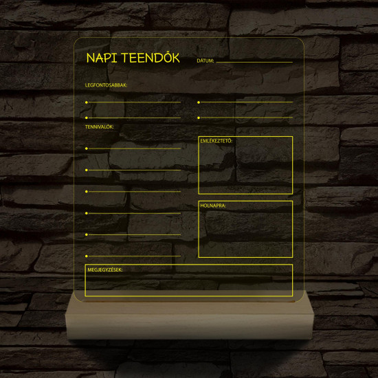 Napi teendők írható 3D led lámpa fatalppal 7 színű 